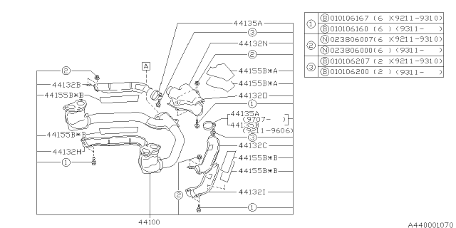 1993 Subaru Impreza Elbow Cover Diagram for 44131FA470