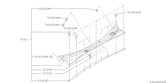 1997 Subaru Impreza Cowl Panel Diagram