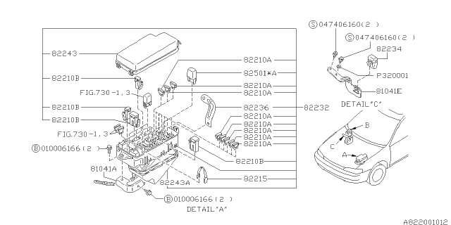 1997 Subaru Impreza Main Fuse Box Assembly Diagram for 82232AC000