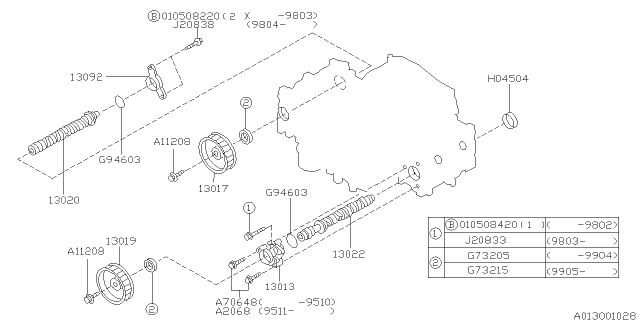 1999 Subaru Impreza SPROCKET Complete CAMSHAFT Diagram for 13019AA051