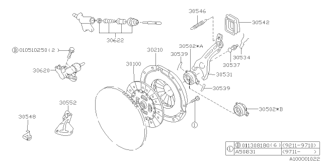 1999 Subaru Impreza PT250305 Disk Complete Clutch Diagram for 30100AA510