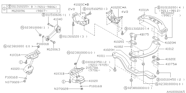 2001 Subaru Impreza Front Cross Member Complete Diagram for 41021AC170