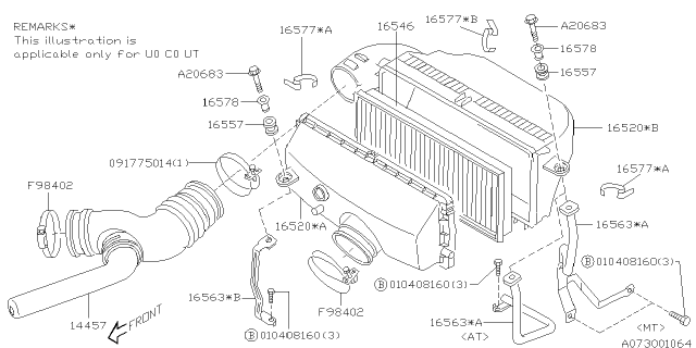 1999 Subaru Impreza Air Cleaner Cover Assembly Diagram for 16520AA052