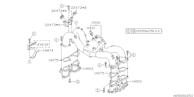 1995 Subaru Impreza Intake Collar Gasket Diagram for 14075AA091