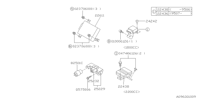 1996 Subaru Impreza RELAY/BRACKET Assembly Diagram for 25229AA001