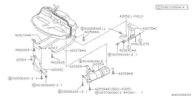 1994 Subaru Impreza Fuel Tank Protector Diagram for 42061AA051