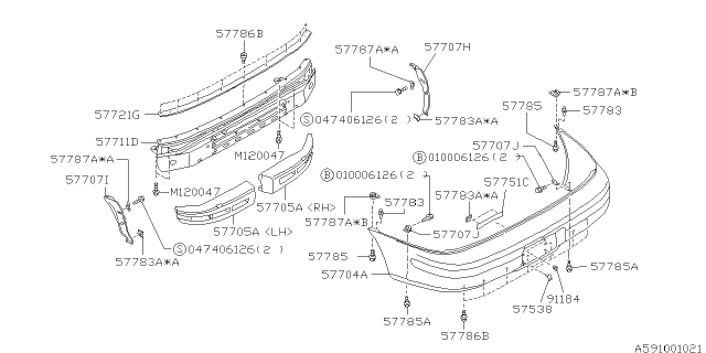 1993 Subaru Impreza Bracket Side Rear Bumper RH Diagram for 57790FA040