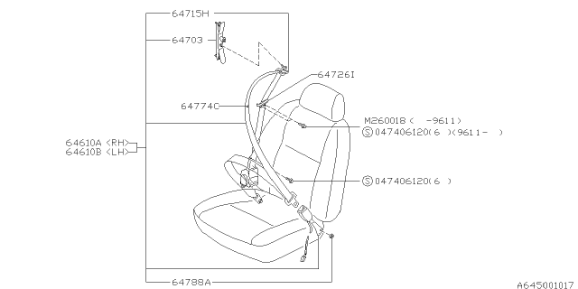 2000 Subaru Impreza Seat Belt Set Front RH Diagram for 64619FA640MU