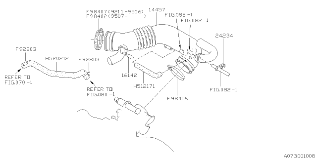 1995 Subaru Impreza Air Intake Boot Diagram for 14457AA102
