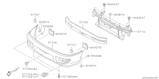 2000 Subaru Impreza Bracket Fog Light Front Rear Diagram for 84927FA001