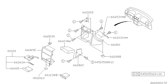 2000 Subaru Impreza Clip-Panel Center Diagram for 66136FA110