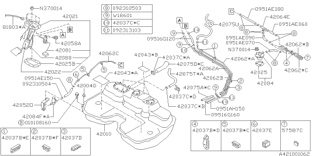 1995 Subaru Impreza Hose Clamp Diagram for 42038KA030