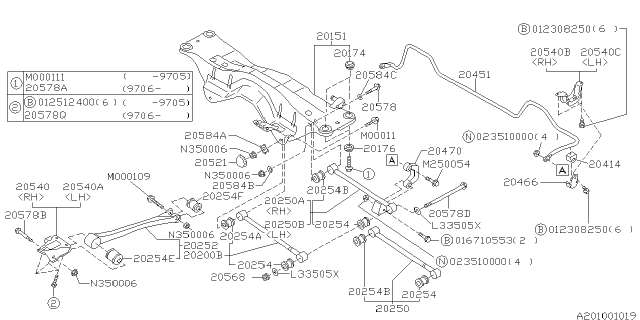1997 Subaru Impreza STABILIZER Bracket LH Diagram for 20520FA010