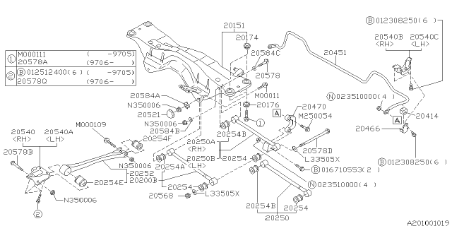 1997 Subaru Impreza STABILIZER Rear D13 Diagram for 20450FA000