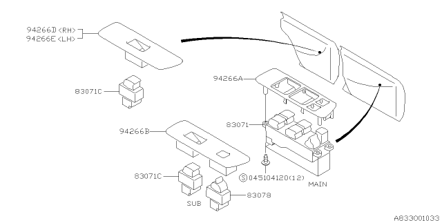 1998 Subaru Impreza Panel Power Window Switch Diagram for 83082FA110GA