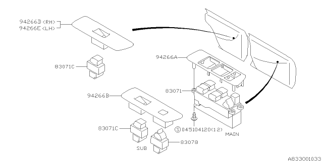 1998 Subaru Impreza Panel Power Window Main Switch Door Diagram for 83082FA090ND