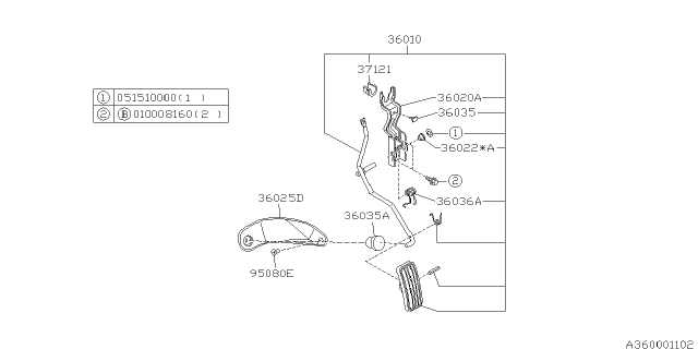 2000 Subaru Impreza Pedal System - Manual Transmission Diagram 1