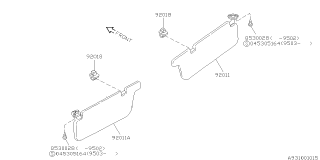 1998 Subaru Impreza Right Sun Visor Assembly Diagram for 92010FA610GB