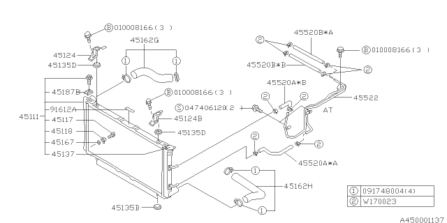 1998 Subaru Impreza Radiator Assembly Diagram for 45199FA030