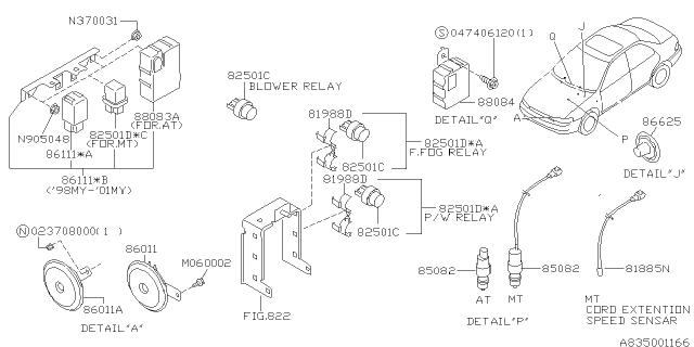 2000 Subaru Impreza Electrical Parts - Body Diagram 1