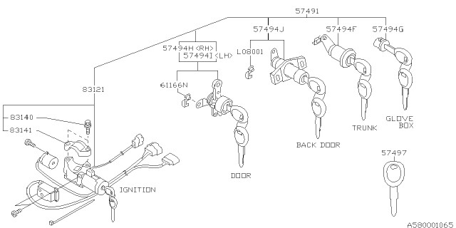 2001 Subaru Impreza Key Kit & Key Lock Diagram