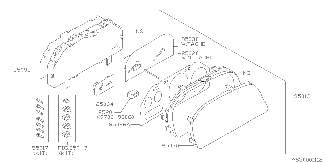 1999 Subaru Impreza Speedometer & Tachometer Assembly Diagram for 85020FA500