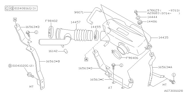 1998 Subaru Impreza Air Intake Boot Diagram for 14457AA203