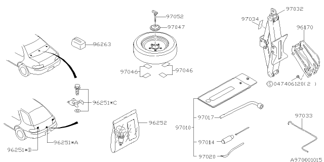 1994 Subaru Impreza Tool Kit & Jack Diagram