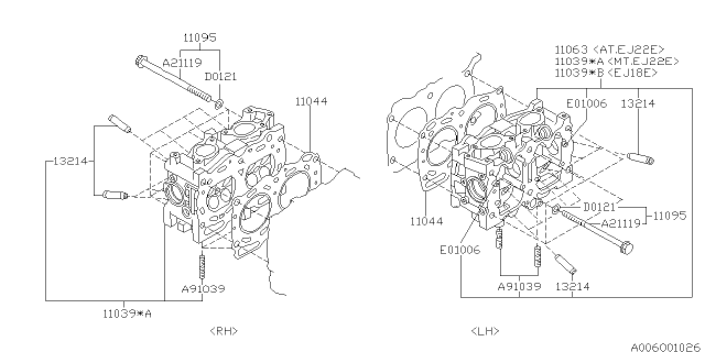 1993 Subaru Impreza Gasket Cylinder Head Diagram for 11044AA120