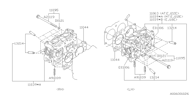 1995 Subaru Impreza Cylinder Head Assembly Left Diagram for 11039AA940