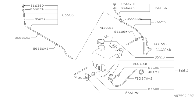 1997 Subaru Impreza Windshield Washer Left Nozzle Assembly Diagram for 86636FA110