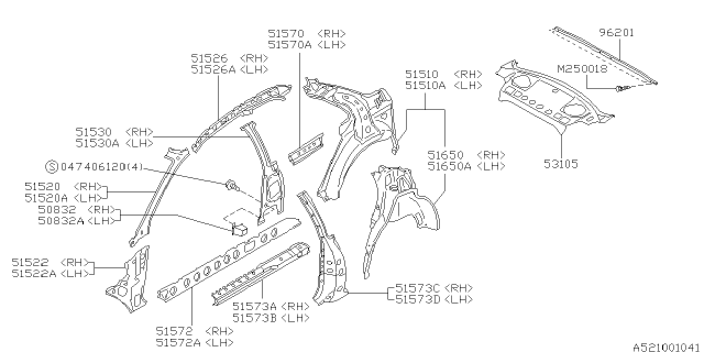 1998 Subaru Impreza PT441294 Front Pillar Inner Lower RH Diagram for 51530FA120