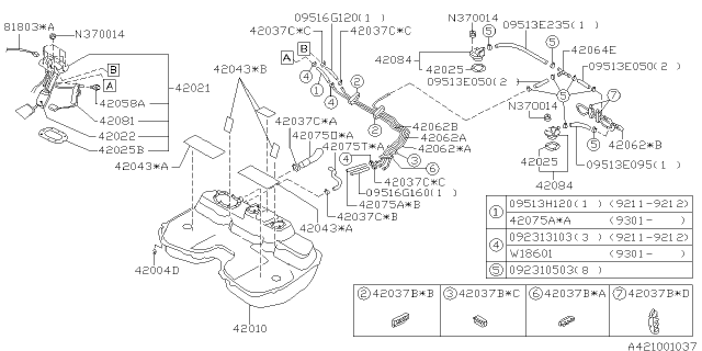 1994 Subaru Impreza Tank Cushion Diagram for 42031FA010