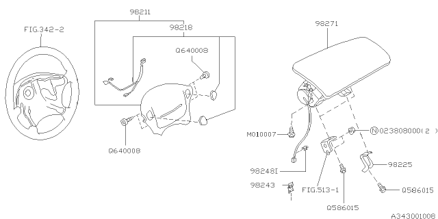 1996 Subaru Impreza A/B Module Assembly RH Diagram for 98211FA080EM