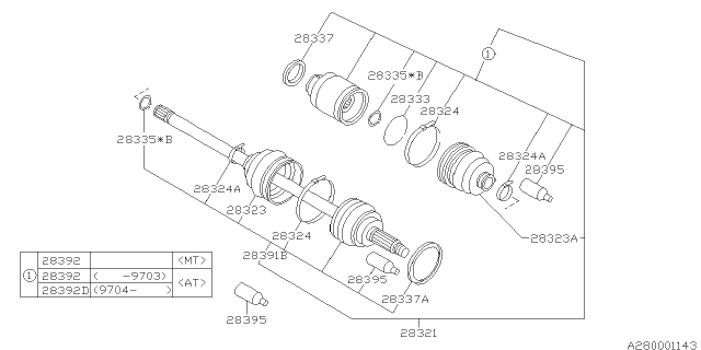 1995 Subaru Impreza Front Drive Shaft Assembly Diagram for 28021AA511