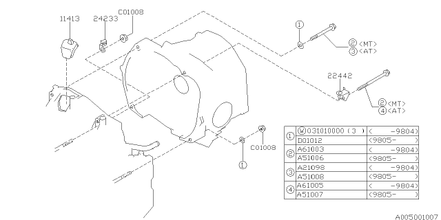 2001 Subaru Impreza Timing Hole Plug & Transmission Bolt Diagram