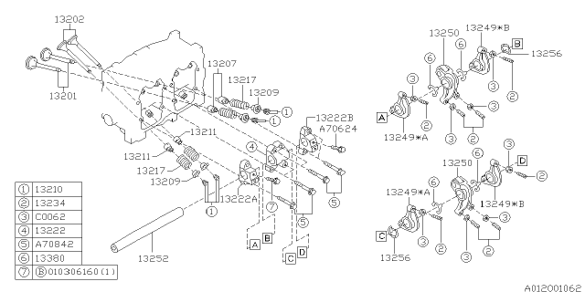 1997 Subaru Impreza Rocker Complete Valve Diagram for 13249AA161