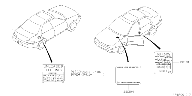 2001 Subaru Impreza Label Vacuum PIP Ew Diagram for 22304AB030