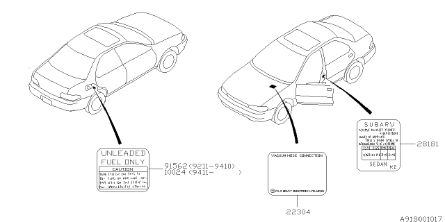 1997 Subaru Impreza Label - Caution Diagram