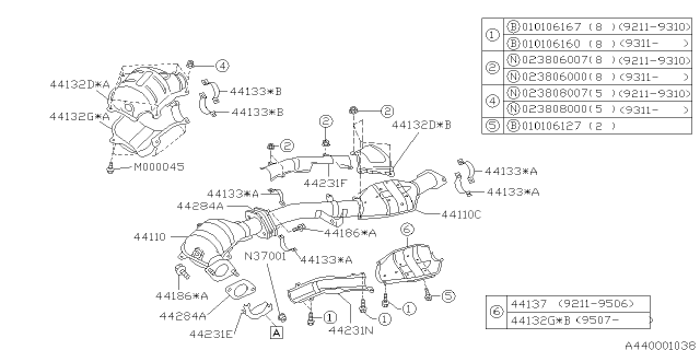 1996 Subaru Impreza Front Catalytic Converter Diagram for 44110FA071