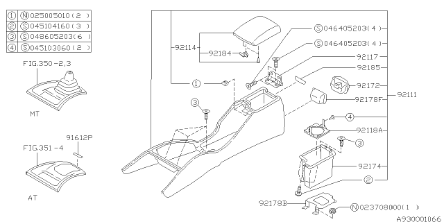 1998 Subaru Impreza Console Box Lid Assembly Diagram for 92081FA100OE