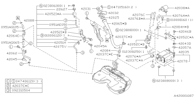 1996 Subaru Impreza Fuel Sensor Assembly Diagram for 42087FA020