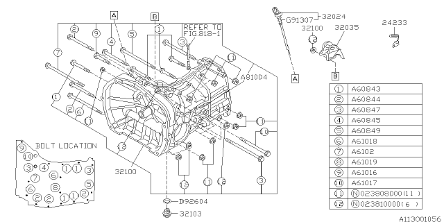 1999 Subaru Impreza Manual Transmission Case Assembly Diagram for 32100AA600