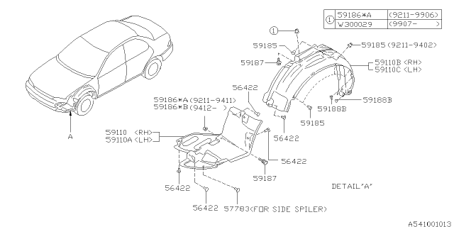 2000 Subaru Impreza Splash Guard Arch Front LH Diagram for 59110FA010