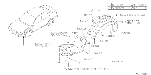 2000 Subaru Impreza Splash Guard Arch Front RH Diagram for 59110FA000