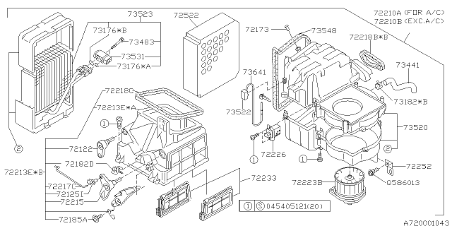 1997 Subaru Impreza EVAPORATOR Assembly Cooling Diagram for 73520FA112