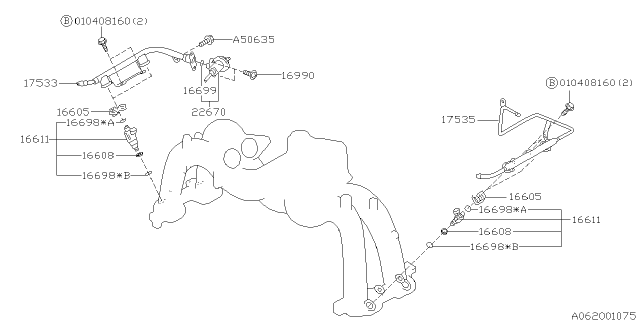 2001 Subaru Impreza Pipe Fuel LH Diagram for 17535AA222