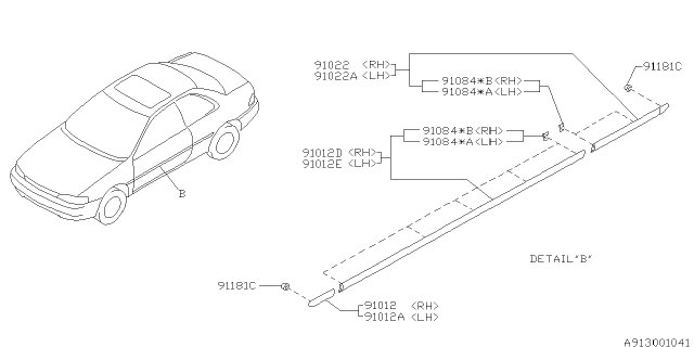 1995 Subaru Impreza Side Protector RH Diagram for 91069FA080NN