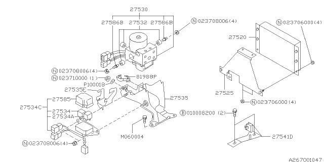 1997 Subaru Impreza Abs Sensor Assembly Diagram for 27540FA020