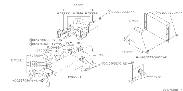 1997 Subaru Impreza ECU /BRACKET Assembly RHD Diagram for 27520FA080